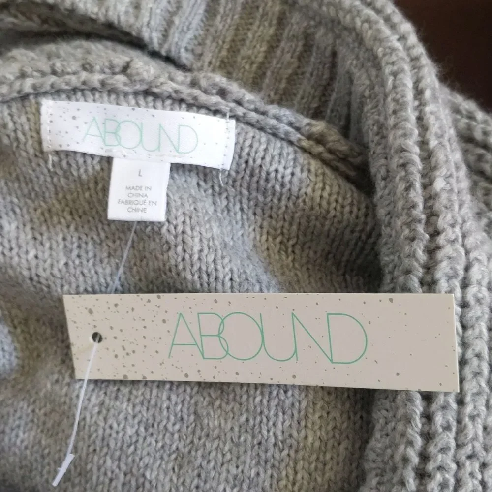 Abound NWT gray ribbed sweater hoodie, cotton blend, wide sleeve, L
